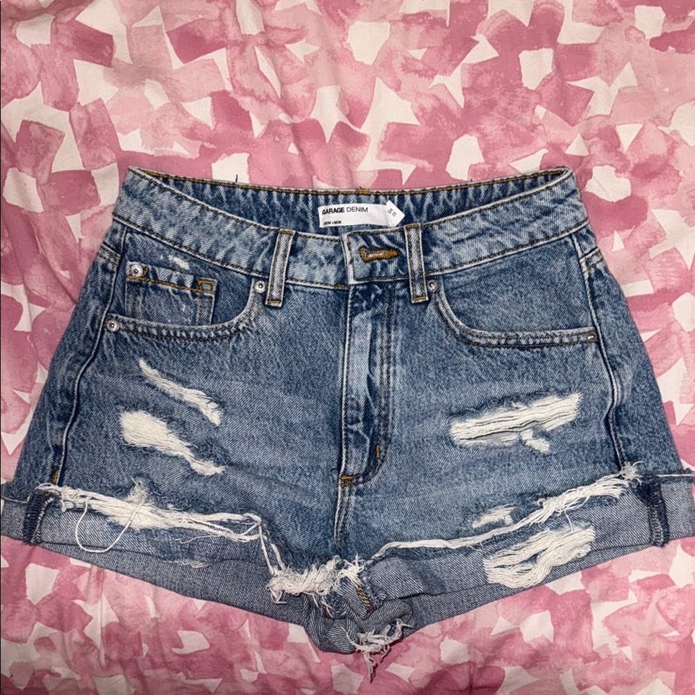 Women's Blue Distressed Shorts